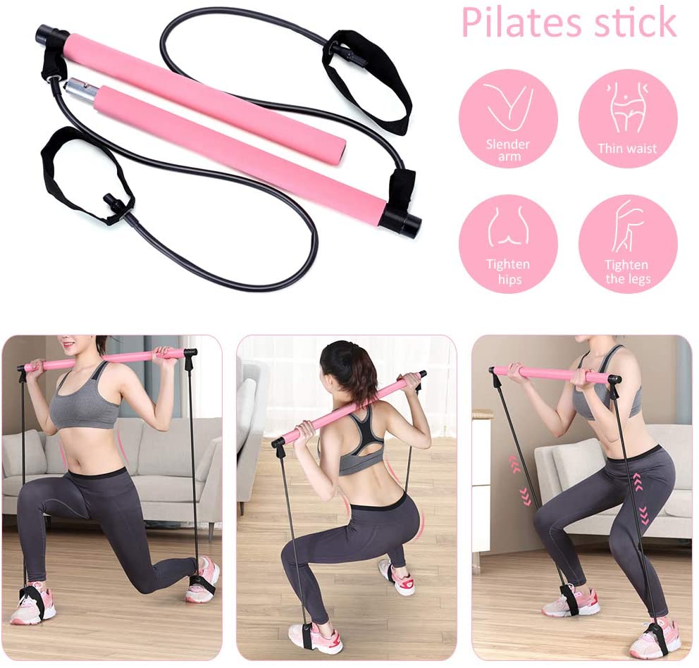 Yoga Pilates Bar Stick Exerciser Pull Rope Gym Workout Pilates